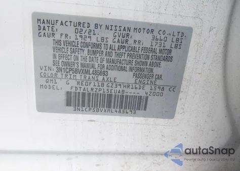 2021 Nissan Kicks S Xtronic Cvt из США, поврежденный, VIN 3N1CP5BVXML485693